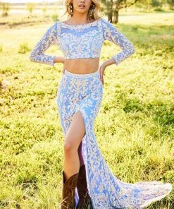 Sherri Hill - 52459 Beaded Long Sleeve Fitted High Slit Dress