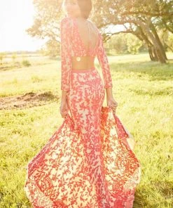 Sherri Hill - 52459 Beaded Long Sleeve Fitted High Slit Dress