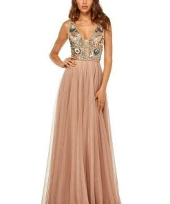 Sherri Hill - 52473 Beaded Deep V-neck Chiffon A-line Gown