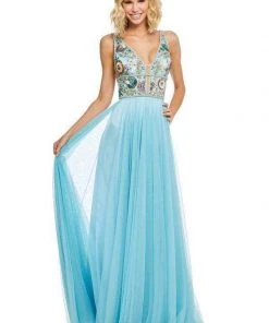 Sherri Hill - 52473 Beaded Deep V-neck Chiffon A-line Gown
