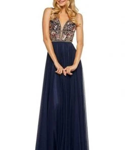 Sherri Hill - 52473 Beaded Deep V-neck Chiffon A-line Gown