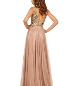 Sherri Hill - 52473 Beaded Deep V-neck Chiffon A-line Gown