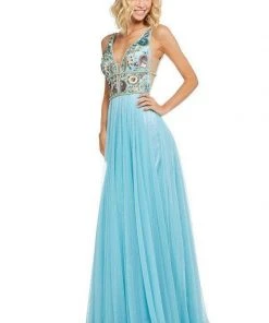 Sherri Hill - 52473 Beaded Deep V-neck Chiffon A-line Gown