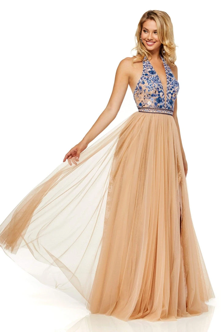 Sherri Hill - 52475 Embroidered V-Neck Beaded High Slit Dress 5 Sherri Hill - 52475 Embroidered V-Neck Beaded High Slit Dress