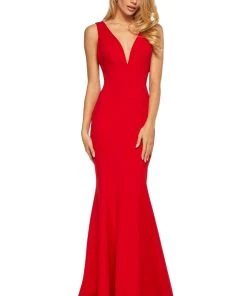Sherri Hill - 52483 Long Plunging V-Neck Empire Mermaid Gown