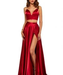 Sherri Hill - 52488 Two Piece Deep V-neck Silk Charmeuse Dress