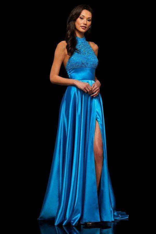 Sherri Hill - 52492 Lace High Halter Dress With Slit 5 Sherri Hill - 52492 Lace High Halter Dress With Slit