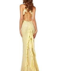 Sherri Hill - 52526 Ruffled Halter Straps Sheath Long Dress