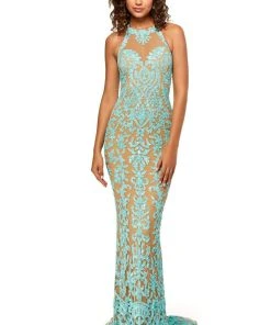 Sherri Hill - 52527 Halter Sequin Applique Long Dress