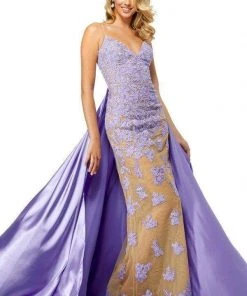 Sherri Hill - 52538 Lace Applique Deep V-neck Fitted Dress