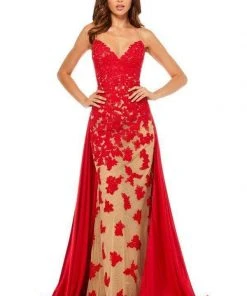 Sherri Hill - 52538 Lace Applique Deep V-neck Fitted Dress 12 Sherri Hill - 52538 Lace Applique Deep V-neck Fitted Dress