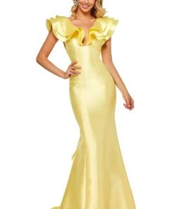 Sherri Hill - 52547 Ruffle Draped Long Mikado Dress