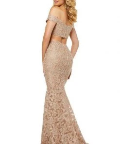 Sherri Hill - 52556 Off-Shoulder Applique Dress With Overskirt