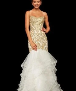 Sherri Hill - 52560 Metallic Lace Ruffled Tulle Mermaid Dress