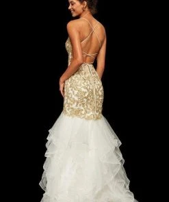 Sherri Hill - 52560 Metallic Lace Ruffled Tulle Mermaid Dress