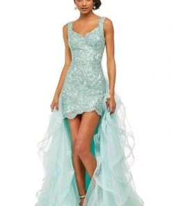 Sherri Hill - 52562 Metallic Lace V-neck Dress With Removable Skirt