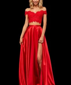 Sherri Hill - 52567 Two Piece Lace Off Shoulder Satin A-Line Gown