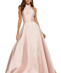 Sherri Hill - 52573 Lace Racerback Halter Satin Dress