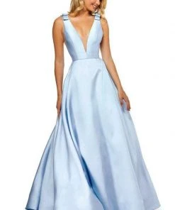 Sherri Hill - 52574 Deep V-neck Ballgown With Bow Straps 9 Sherri Hill - 52574 Deep V-neck Ballgown With Bow Straps