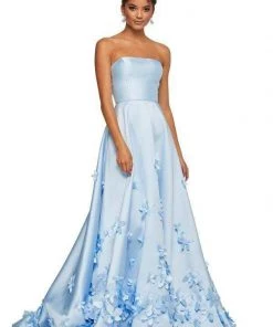 Sherri Hill - 52582 3D Floral Appliques Strapless Full Figured Dress 10 Sherri Hill - 52582 3D Floral Appliques Strapless Full Figured Dress