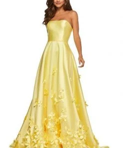 Sherri Hill - 52582 3D Floral Appliques Strapless Full Figured Dress 14 Sherri Hill - 52582 3D Floral Appliques Strapless Full Figured Dress