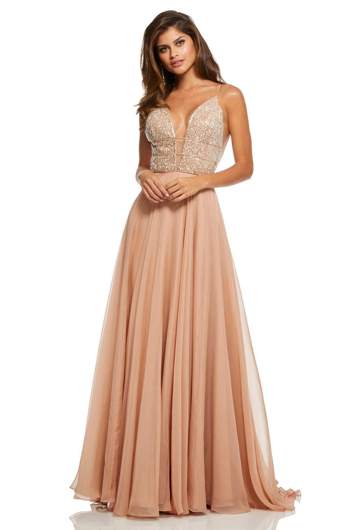 Sherri Hill - 52589 Beaded Plunging V Neck Chiffon Gown 5 Sherri Hill - 52589 Beaded Plunging V Neck Chiffon Gown