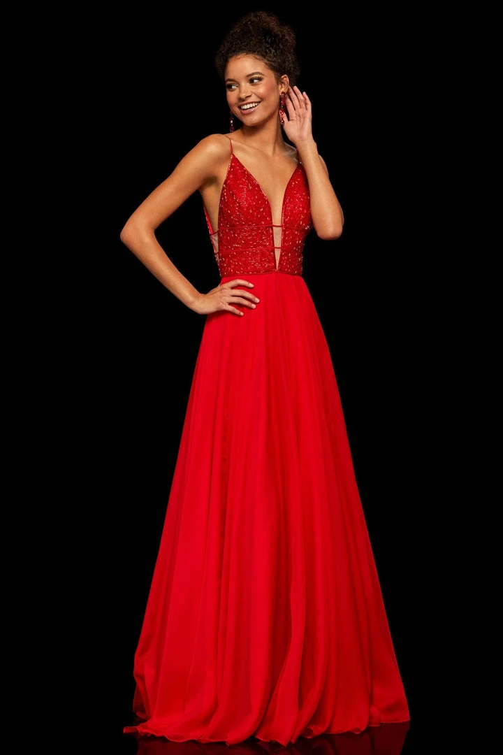 Sherri Hill - 52589 Beaded Plunging V Neck Chiffon Gown 7 Sherri Hill - 52589 Beaded Plunging V Neck Chiffon Gown