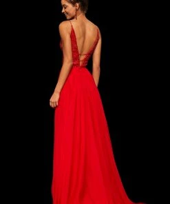 Sherri Hill - 52589 Beaded Plunging V Neck Chiffon Gown 14 Sherri Hill - 52589 Beaded Plunging V Neck Chiffon Gown