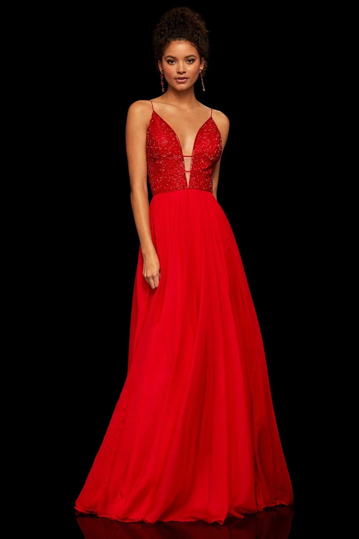 Sherri Hill - 52589 Beaded Plunging V Neck Chiffon Gown 9 Sherri Hill - 52589 Beaded Plunging V Neck Chiffon Gown