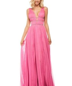 Sherri Hill - 52593 Plunging V-Neck Chiffon A Line Dress