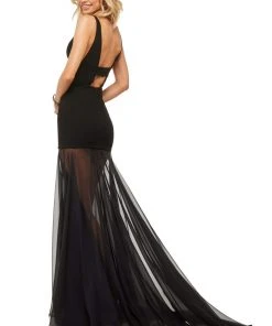 Sherri Hill - 52606 Deep V-neck Chiffon Mermaid Dress With Train