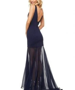 Sherri Hill - 52610 Plunging V-Neck Sheer Trumpet Dress