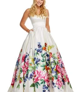 Sherri Hill - 52626 Printed Strapless Full Figured Dress