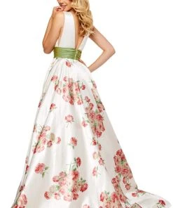 Sherri Hill - 52632 V-Neck Long Print Dress 6 Sherri Hill - 52632 V-Neck Long Print Dress