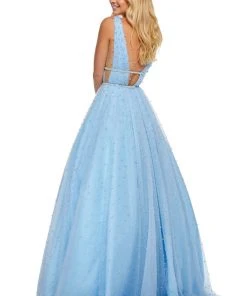 Sherri Hill - 52640 Glitter Chiffon Deep V-neck A-line Dress