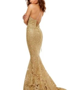 Sherri Hill - 52644 Metallic Lace Halter Mermaid Dress With Train