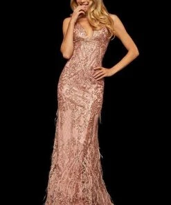Sherri Hill - 52649 Sequined Deep V-neck Trumpet Dress