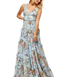 Sherri Hill - 52667 V-Neck Ruffled A-line Long Dress