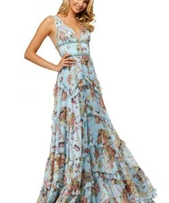 Sherri Hill - 52667 V-Neck Ruffled A-line Long Dress