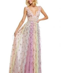 Sherri Hill - 52668 Embroidered Plunging V-Neck Ruffled Dress