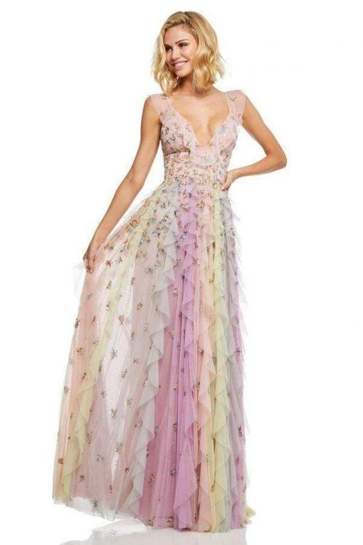 Sherri Hill - 52668 Embroidered Plunging V-Neck Ruffled Dress