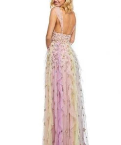 Sherri Hill - 52668 Embroidered Plunging V-Neck Ruffled Dress