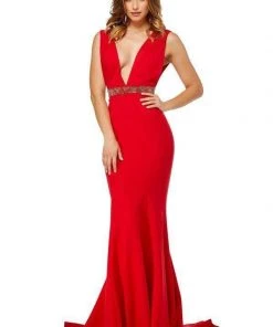 Sherri Hill - 52680 Plunging V-Neck Scuba Mermaid Dress