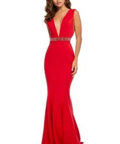 Sherri Hill - 52680 Plunging V-Neck Scuba Mermaid Dress
