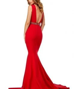 Sherri Hill - 52680 Plunging V-Neck Scuba Mermaid Dress