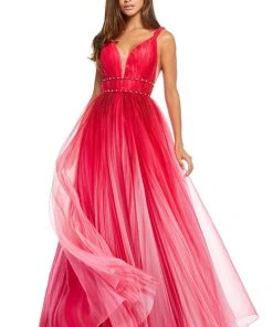 Sherri Hill - 52692 Deep V-neck Ombre Tulle Ballgown