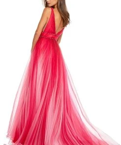 Sherri Hill - 52692 Deep V-neck Ombre Tulle Ballgown