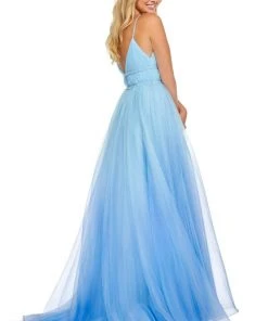 Sherri Hill - 52707 Deep V-neck Organza Ballgown With Train