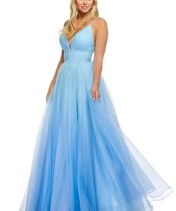 Sherri Hill - 52707 Deep V-neck Organza Ballgown With Train