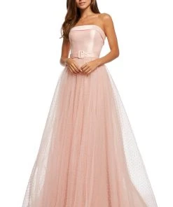 Sherri Hill - 52709 Strapless Satin Bodice Buckled A-Line Gown